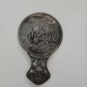 VTG Silver Plate Hans Jensen  Repousse Small Hand Mirror Denmark Compact